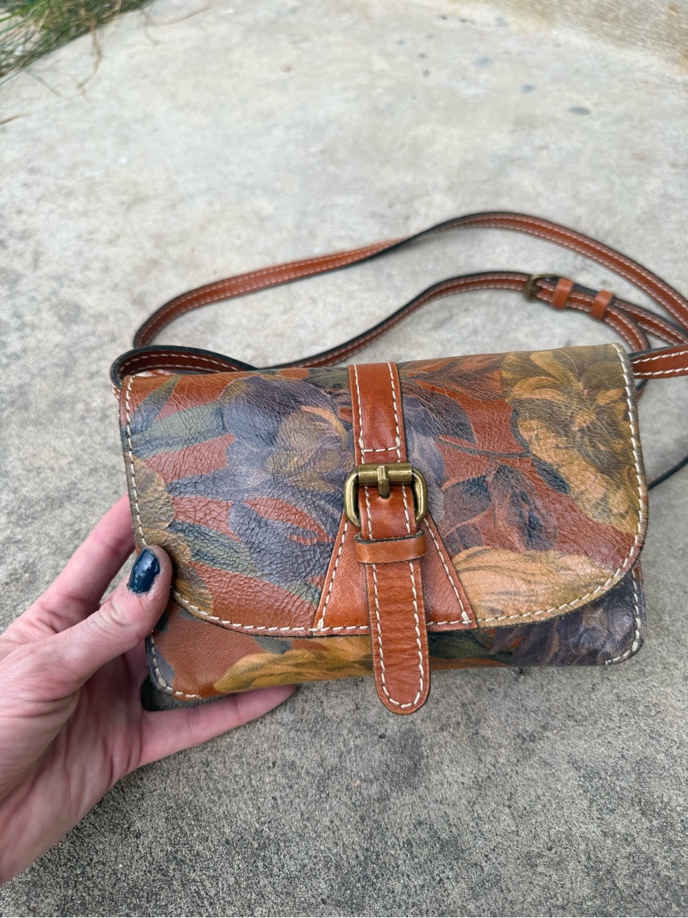 Patricia Nash front flap small crossbody brown floral leather